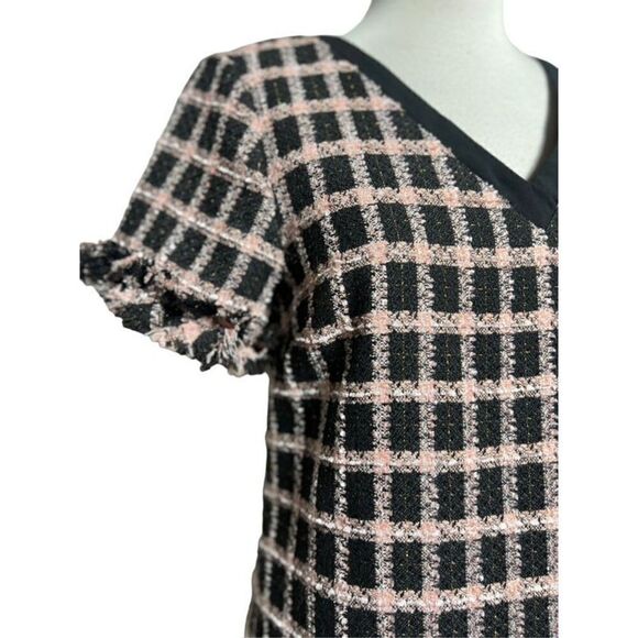 CeCe Short Sleeve Pink & Black Plaid Nubby Dress Size 2 - Picture 2 of 5